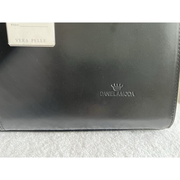 Daniela Moda Black / white Leather Handbag Dual Handles Tote Shoulder Strap NWT - Picture 15 of 16